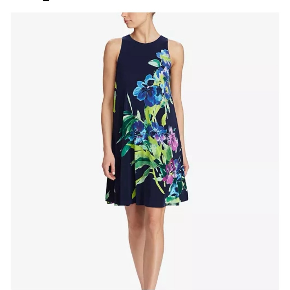 Lauren Ralph Lauren Women’s Size 0P Navy Blue Floral Print Trapeze Dress Resort